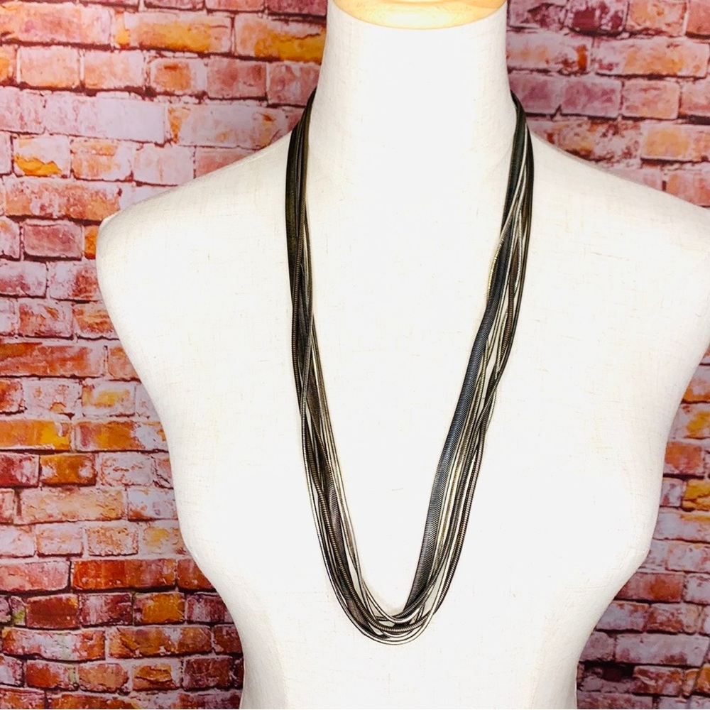 Vintage 80s Multi Strand tri-color Serpentine Chain Waterfall Necklace